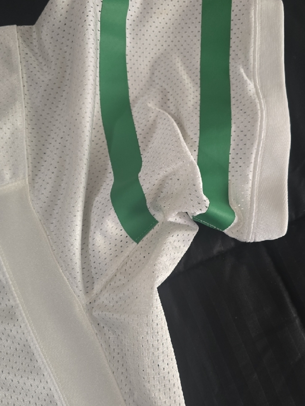 Mitchell & Ness White Mesh Jersey with Green 12 and NFL 75th Patch - Picture 2 of 5